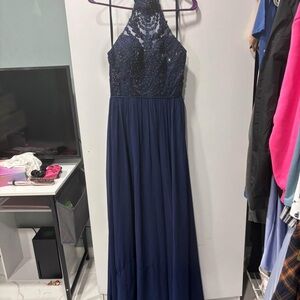Elegant Navy Blue Halter Gown